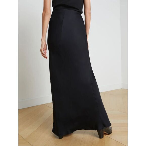 New $310  L’agence Zeta Black Satin Maxi Skirt Sz Medium New Wedding  Cocktail - Picture 4 of 9